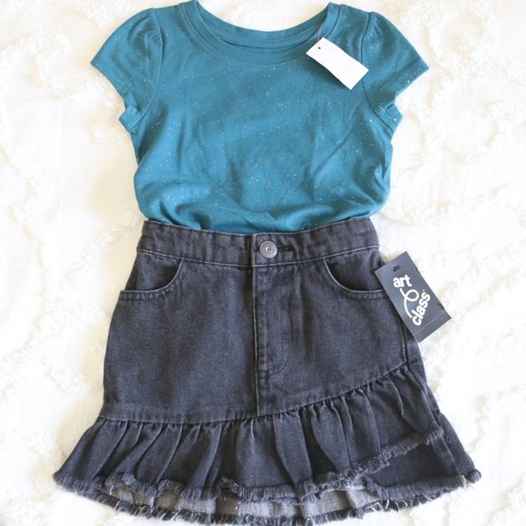 Set of 4 Spring/Summer Sparkle Waffle T-shirts, Floral Leggings & Jean Skirt NWT - Picture 15 of 16